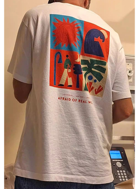 王有病工作室 小众艺术感撞色插画高级感白色直喷情侣短袖T恤夏季