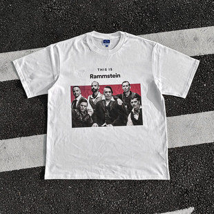 王有病工作室 重磅260G!嘻哈复古RAMMSTEIN宽松短袖t恤男女大码