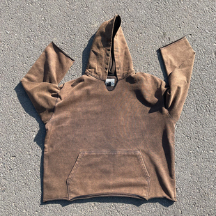 重磅清仓 OLDSCHOOL美式复古做旧水洗V领毛边破坏卫衣情侣秋冬装