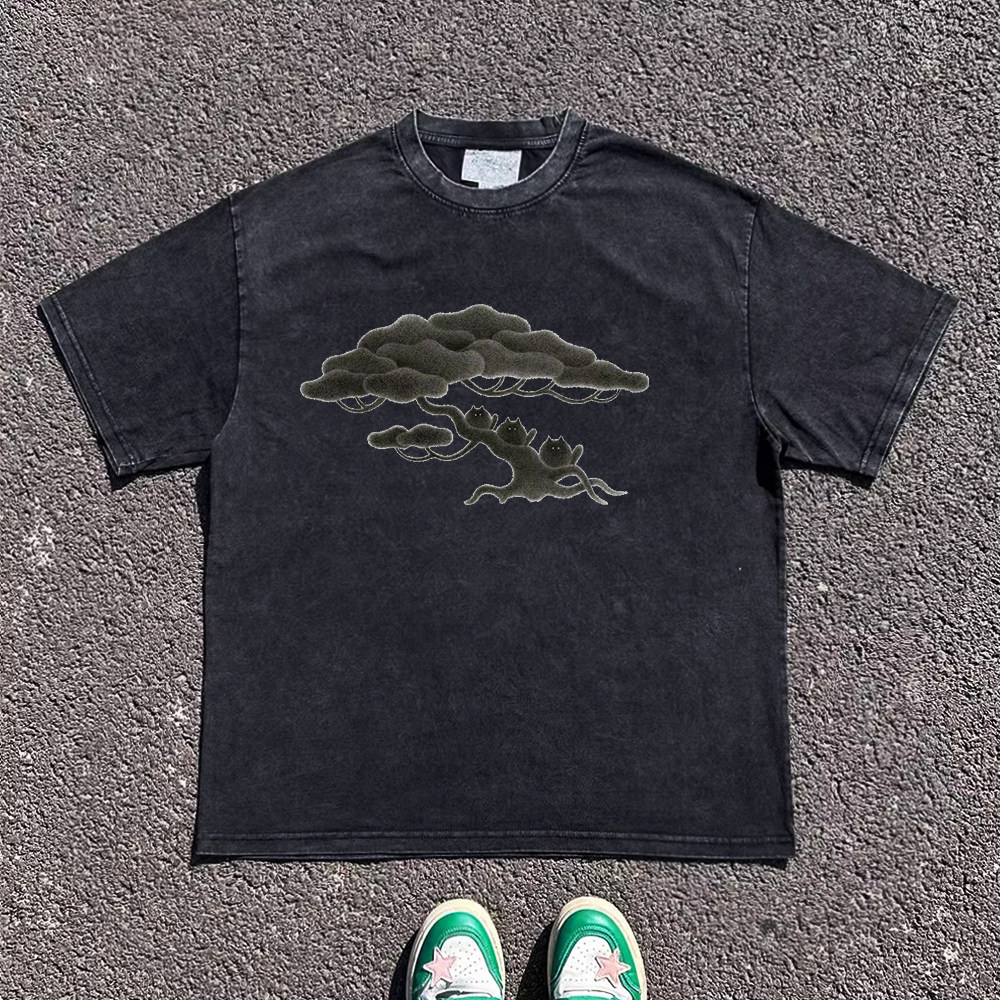 王有病工作室 260G重磅 ！男女常青树与猫咪情侣装水洗黑短袖T恤,男装,时尚防晒服,淘宝优惠券,粉丝福利购,淘宝优惠卷