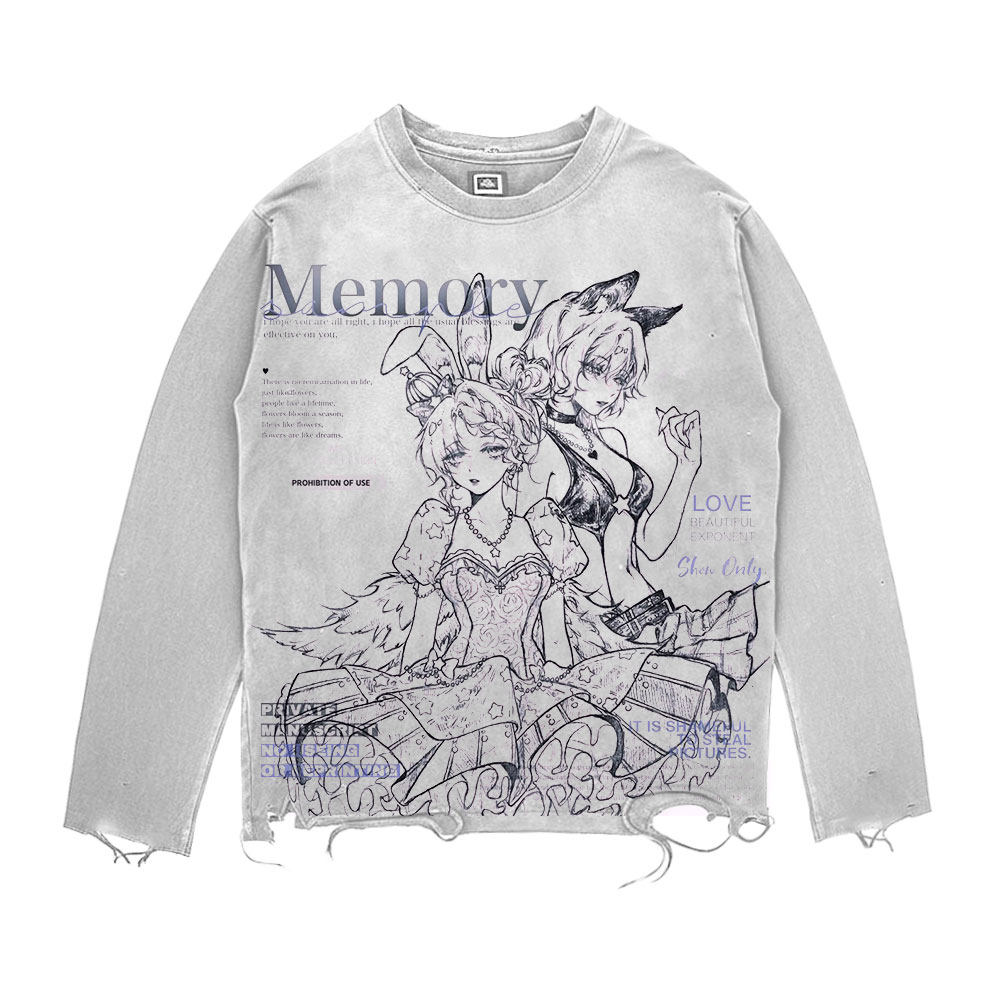 王有病工作室！二次元动漫卡通美式复古长袖T恤做旧水洗破坏上衣,服饰配件/皮带/帽子/围巾,袖扣,淘宝优惠券,粉丝福利购,淘宝优惠卷