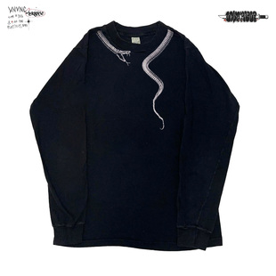 清仓款！西海岸朋克风上衣暗黑系复古亚文化重磅长袖T恤黑色重磅