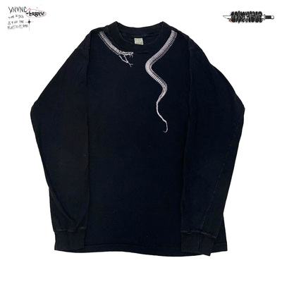 清仓款！西海岸朋克风上衣暗黑系复古亚文化重磅长袖T恤黑色重磅