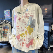 王有病工作室 T恤情侣装 180G透气 复古做旧脏脏T学生高级感长袖