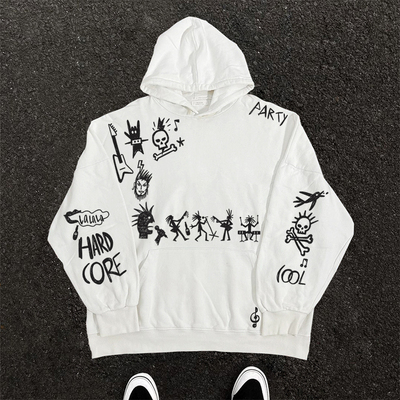 480G纯棉大毛圈 重磅骷髅涂鸦设计百搭情侣装男女连帽卫衣