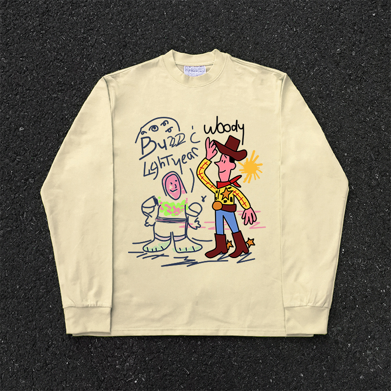 清仓款！ins卡通美式复古嘻哈hiphop涂鸦男女情侣打底宽松长袖T恤