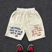 450克做旧抓毛 中裤 复古vibe小众oversize高街休闲阔腿短裤 五分裤