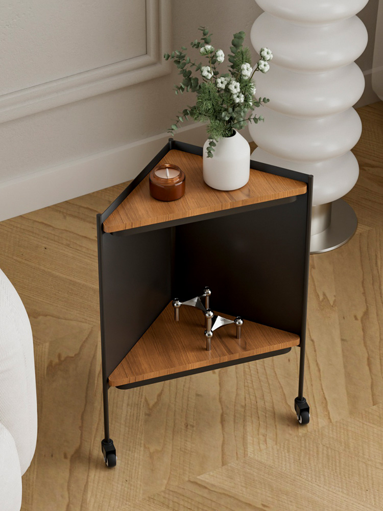 北欧创意三角形置物小推车客厅可移动沙发边几收纳角几卧室床头柜