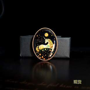 天然贝壳螺钿胸针 复古独角兽可爱别针徽章 可订做胸针订制加工