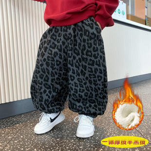 棉裤 2025新款 男女童豹纹一体绒秋冬款 宽松休闲裤 550克羊羔绒