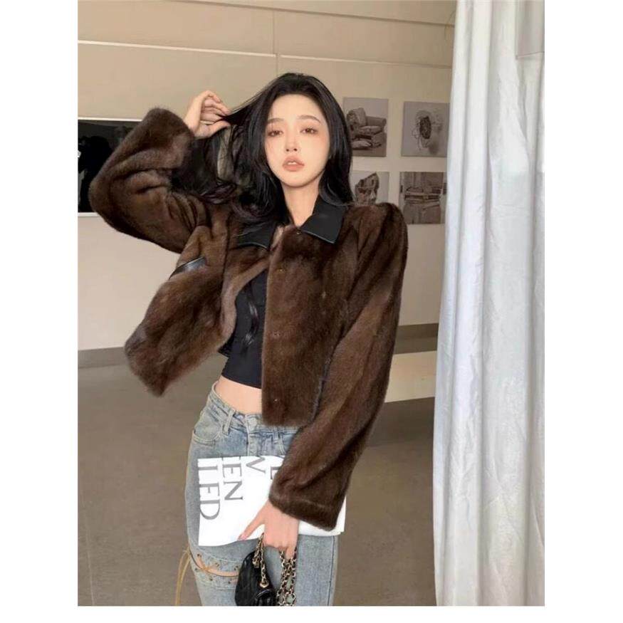 皮草女短款外套整貂时尚轻款秋冬环保仿水貂皮毛一体上衣