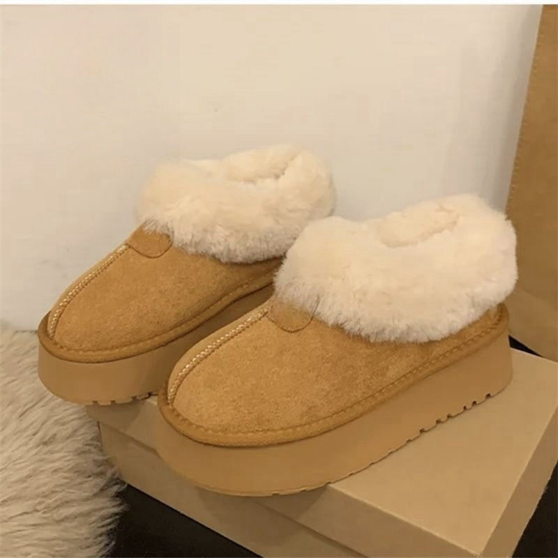 厚底雪地靴女短筒增高皮毛一体棉鞋女冬季保暖加厚