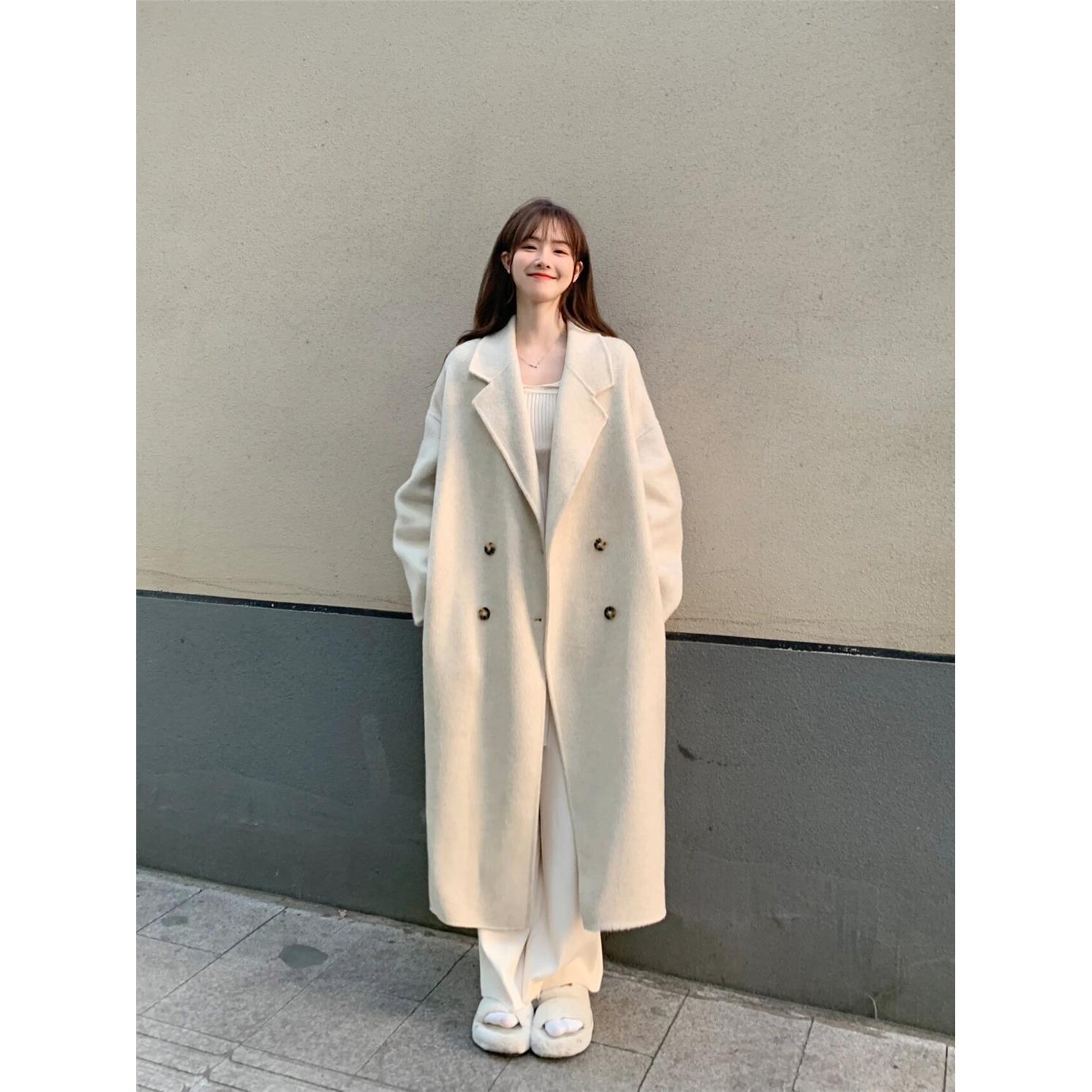毛呢外套女小个子秋冬季韩系赫本风厚杏色呢子大衣