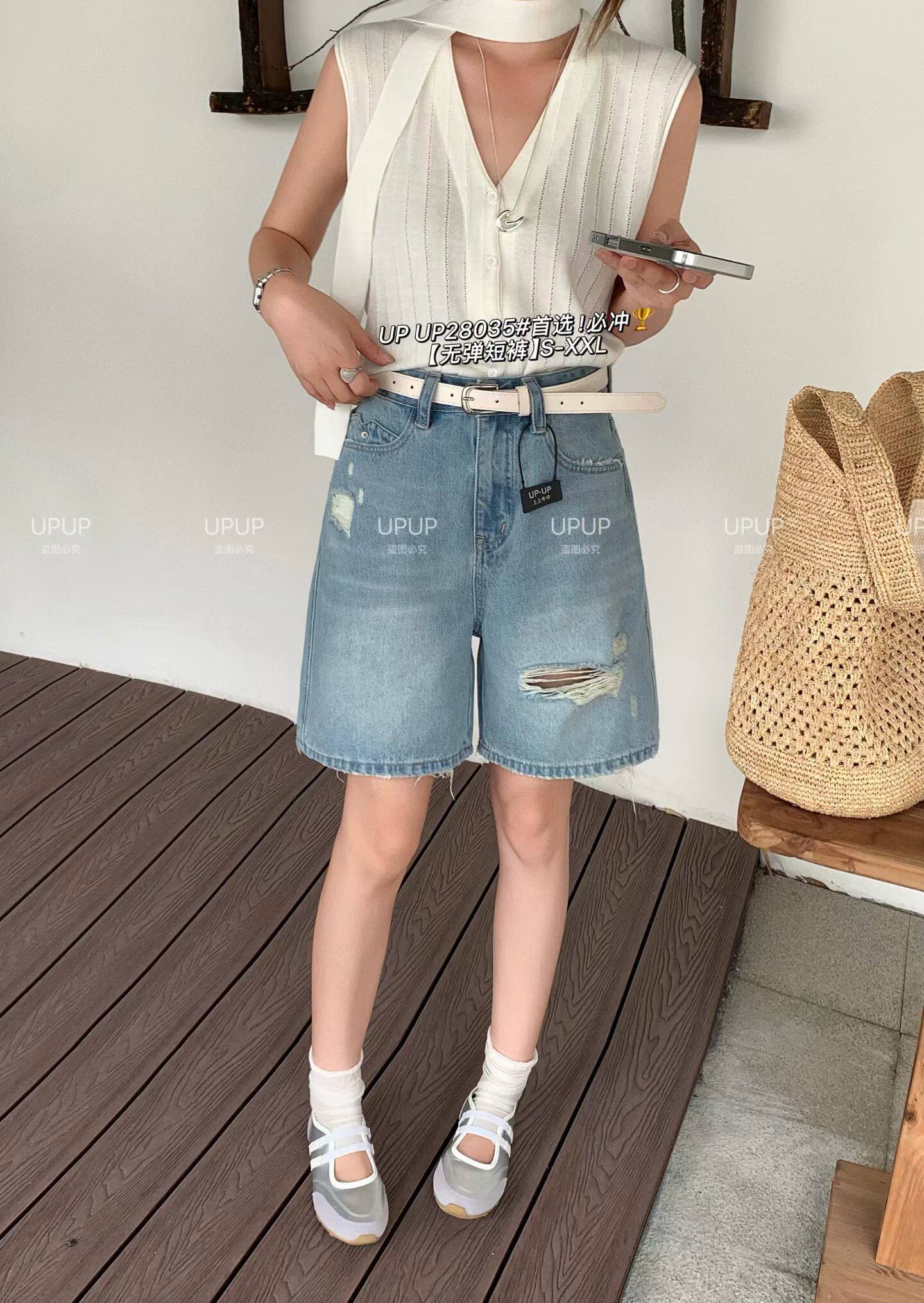 2026夏季新款韩版宽松显瘦破洞牛仔短裤女高腰直筒阔腿五分裤