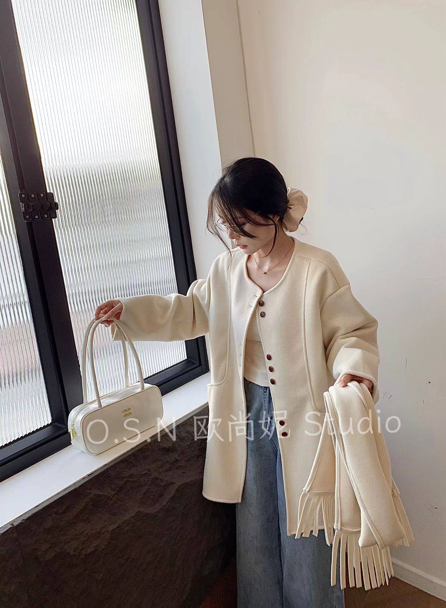 2025秋季新款时尚气质百搭显瘦双面羊绒大衣外套女中长款毛呢外套