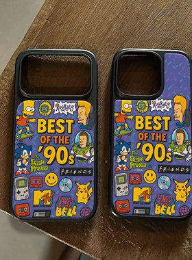 90年代经典手机壳大孔电镀黑框碳纤维二合一玻璃适用苹果17promax华为小米14PROPURA70PROPLUSP60PROPURA80UL