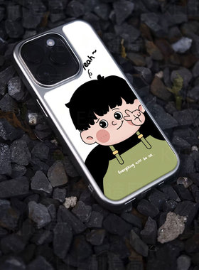 开心比耶电镀玻璃黑框磨砂手机壳适用苹果iphone17promax华为华为PURA70PROPLUS华为MATE50PROVIVOIQOO12PROO