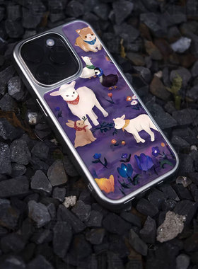 萌宠乐园电镀玻璃黑框磨砂手机壳适用苹果iphone17promax华为小米15PROOPPOFINDX8PRO华为MATE70PROPLUS小米1