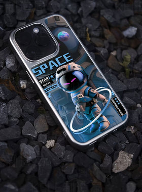 太空探险电镀玻璃黑框磨砂手机壳适用苹果iphone17promax华为华为MATE70PROPLUS华为PURA70PROPLUS华为PURA70