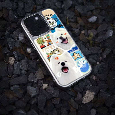 萌犬欢乐电镀玻璃黑框磨砂手机壳适用苹果iphone17promax华为OPPORENO13VIVOIQOO12PRO华为P60PRO华为MATE50P