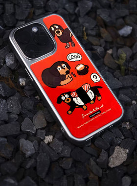 寿司小狗电镀玻璃黑框磨砂手机壳适用苹果iphone17promax华为OPPORENO13OPPOFINDX8PRO华为MATE70PROPLUS华为