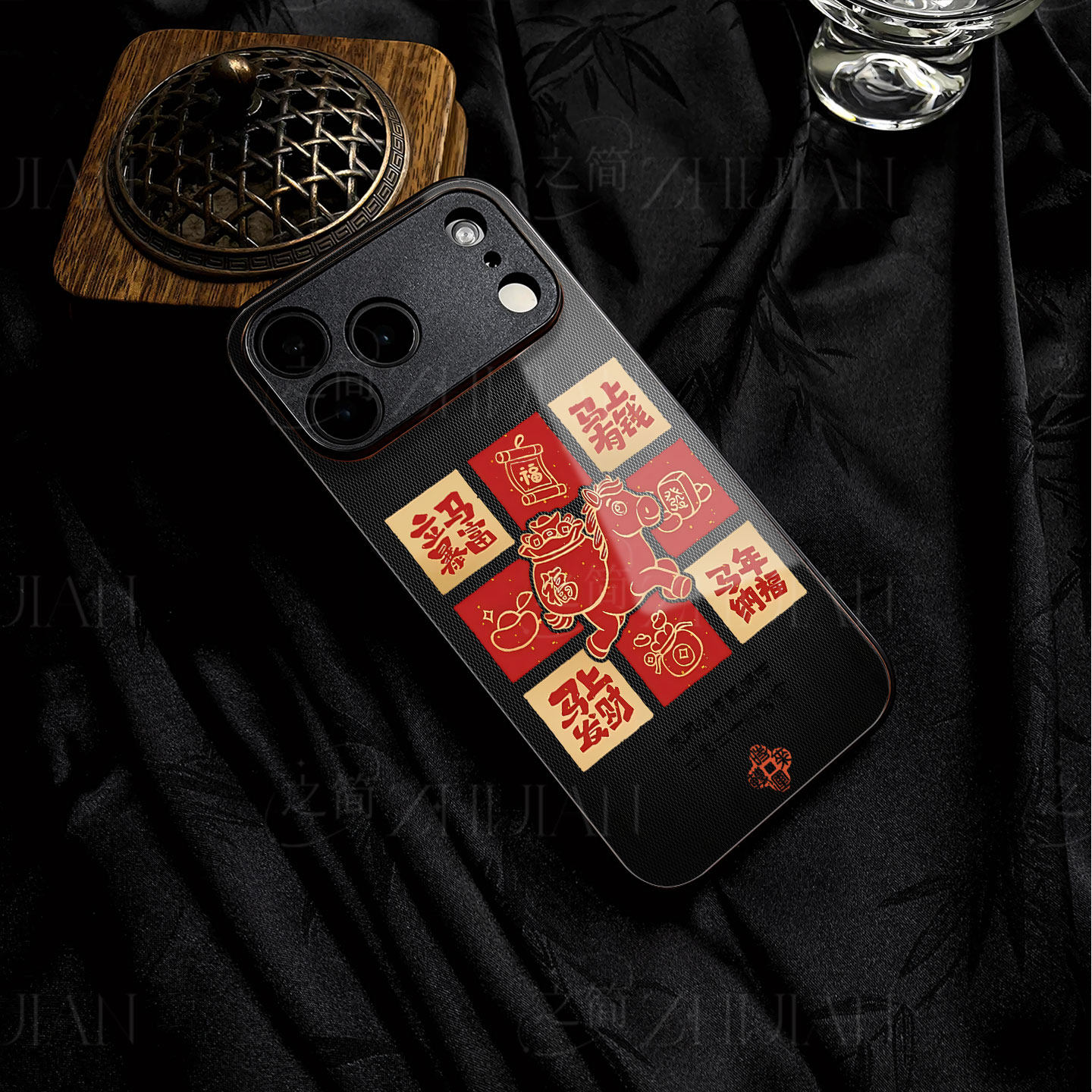 苹果17promax马年立马暴富玻璃手机壳马年新年祝福有钱适用苹果华为VIVOX200S荣耀300PROOPPOK12X三星S25PLUS