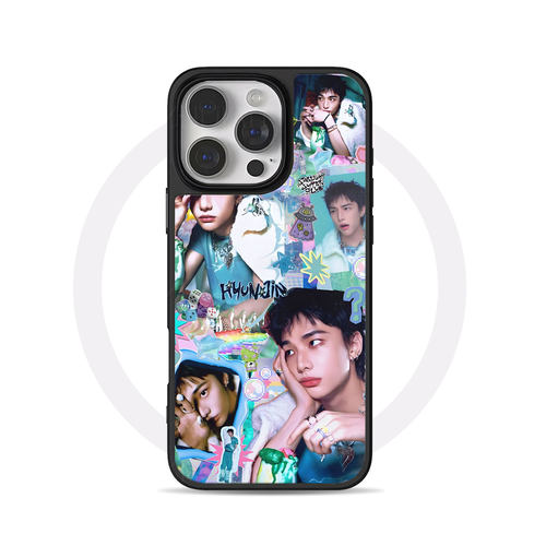 黄铉辰拼贴画大孔黑框玻璃磨砂磁吸碳纤纹手机壳适用苹果iphone17promax华为P70PRO小众个性12/13/14小米17PR