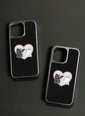 正邪双猫电镀玻璃黑框磨砂手机壳适用苹果iphone17promax华为小米17PROMAX华为PURA80PROPLUS华为MATE60PROPL