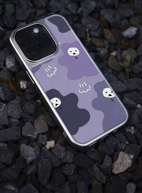 紫色小熊电镀玻璃黑框磨砂手机壳适用苹果iphone17promax华为华为PURA80PROPLUS小米14PROVIVOX200PROMINI小