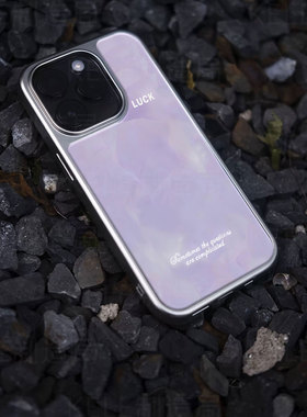 紫色幸运电镀玻璃黑框磨砂手机壳适用苹果iphone17promax华为华为P60PROOPPORENO12小米14ULTRA荣耀300PRO