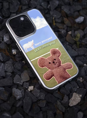 小熊小猪电镀玻璃黑框磨砂手机壳适用苹果iphone17promax华为华为PURA70PROPLUS华为MATE70PROPLUSOPPOFINDX8