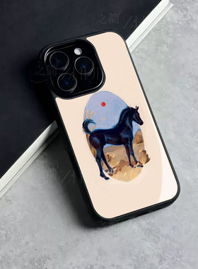 苹果17promax黑马立沙玻璃手机壳马年新年祝福有钱适用苹果华为荣耀X70Imate80pro真我GT7荣耀400PRO