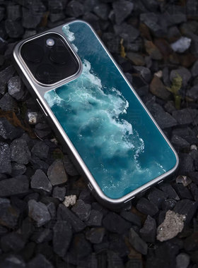 蓝海白浪电镀玻璃黑框磨砂手机壳适用苹果iphone17promax华为小米17PROMAX华为PURA70PROPLUS华为MATE70PROPL