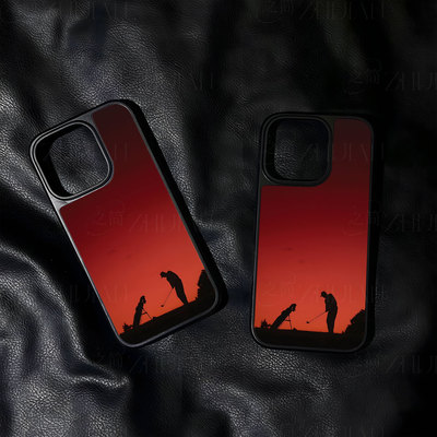黄昏打高尔夫大孔黑框玻璃磨砂磁吸碳纤纹手机壳适用苹果iphone17promax华为MATE80PRO小米14PRO全包按键MATE