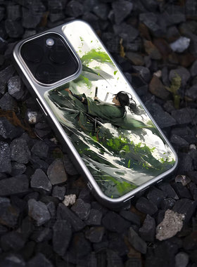 刀光剑影电镀玻璃黑框磨砂手机壳适用苹果iphone17promax华为小米14PRO小米15PRO华为PURA80PROPLUS小米15ULT