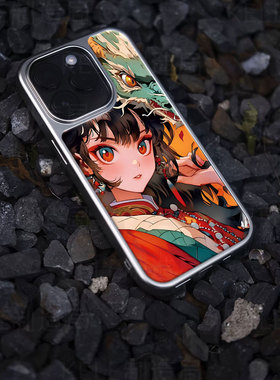 国潮龙女电镀玻璃黑框磨砂手机壳适用苹果iphone17promax华为华为PURA80PROPLUS华为PURA70PROPLUSOPPORENO12