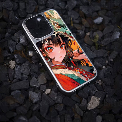 国潮龙女电镀玻璃黑框磨砂手机壳适用苹果iphone17promax华为华为PURA80PROPLUS华为PURA70PROPLUSOPPORENO12