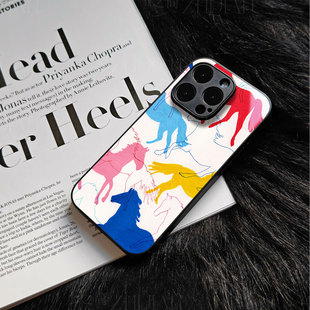 苹果17promax五彩奔马玻璃手机壳马年新年祝福有钱适用苹果华为红米K90PROMAX荣耀MAGIC7PRO荣耀500proMATE70