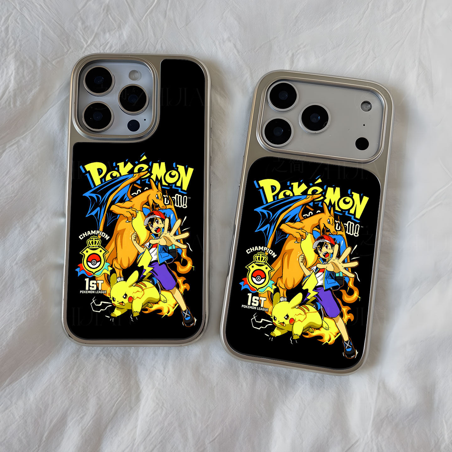 小智宝可梦队大孔电镀黑框磨砂磁吸碳纤纹手机壳适用苹果iphone17promax华为小米14PRO全包按键P70PRO