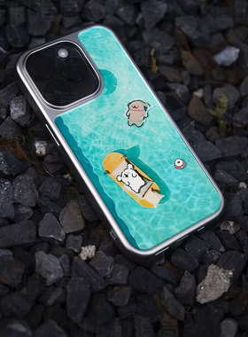 泳池萌趣电镀玻璃黑框磨砂手机壳适用苹果iphone17promax华为华为MATE70PROPLUS小米17PROMAX华为MATE60PROPL