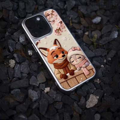 狐兔樱雪电镀玻璃黑框磨砂手机壳适用苹果iphone17promax华为荣耀300PROOPPORENO13OPPOFINDX8PRO华为PURA80U