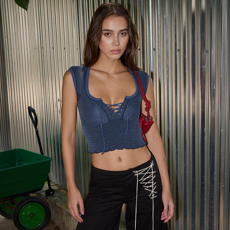 BlingCharm*圆领日常短款绑带褶皱花边条纹紧身短款短袖T恤tee,女装/女士精品,T恤,淘宝优惠券,粉丝福利购,淘宝优惠卷