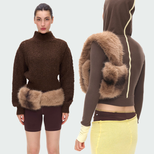 BlingCharm*时髦小众百搭造型宽边柔软环保皮草毛毛宽版腰包腰带