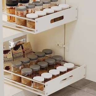 厨房柜内滑轨抽屉式拉篮不锈钢抽屉免钉收纳衣橱改造抽拉自制托盘