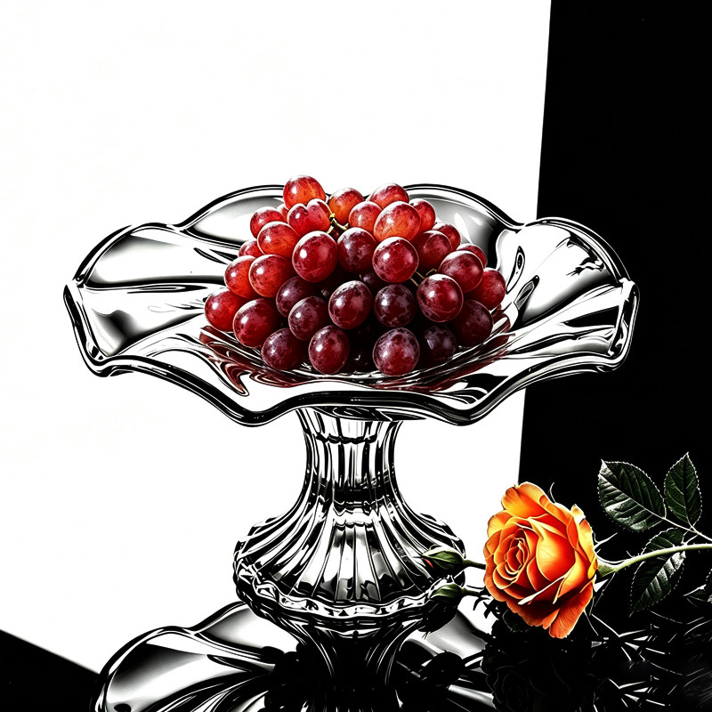 精致轻奢水晶玻璃高脚果盘家用客厅ktv零食甜品台干果蛋糕摆放盘