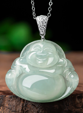 天然翡翠佛公玉石吊坠配证书礼盒