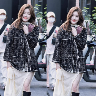 许我耀眼赵露思许妍同款 上衣 黑色小香风外套粗花呢高级感名媛时尚