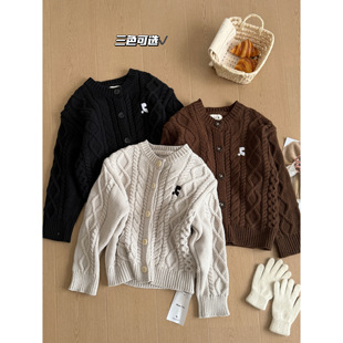 restandrecreation祝绪丹同款麻花刺绣慵懒毛衣RR宽松针织开衫女