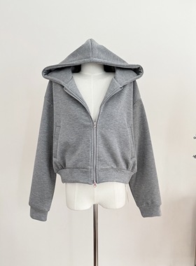 randpickee许我耀眼赵露思许妍同款 回溯风 灰色拉链连帽复合卫衣