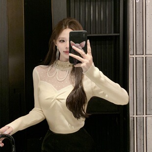长袖春季修身毛衣重工链条镂空超火爆女装针织上衣新款